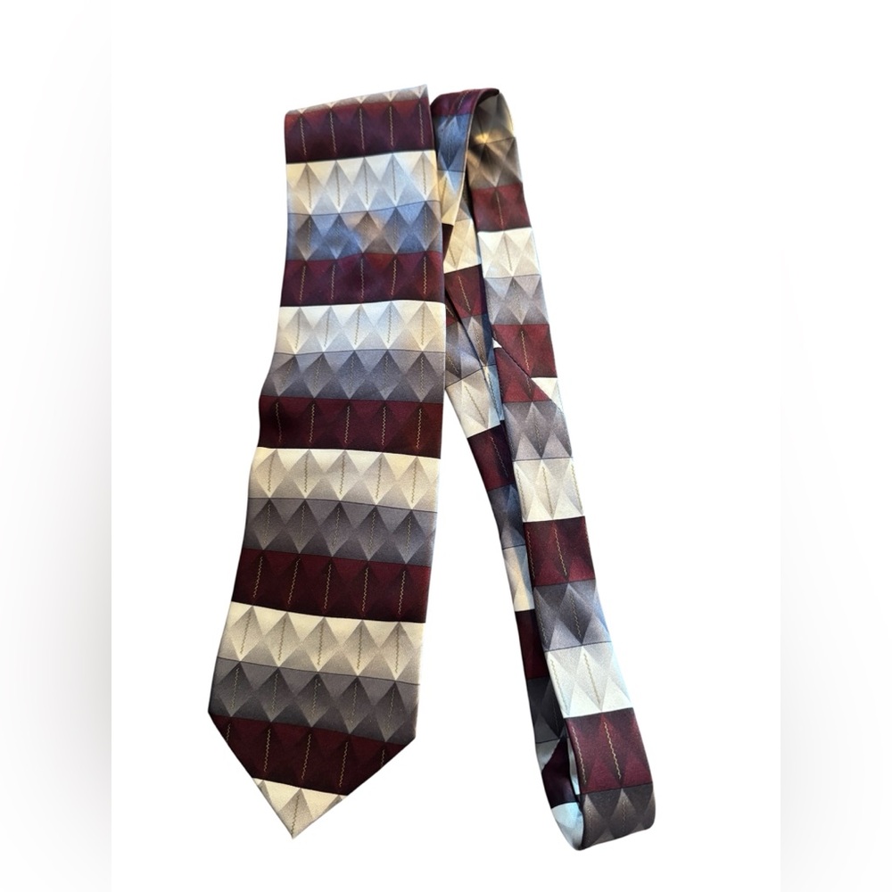 Boca Classics Silk Tie Geometric Burgundy Gray Cream USA Made Vintage Style